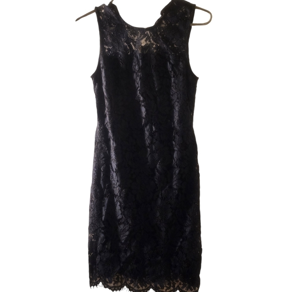 Banana Republic Eyelet Lace Sheath Dress 0 Petite Blue Lined Cotton Knee Length
